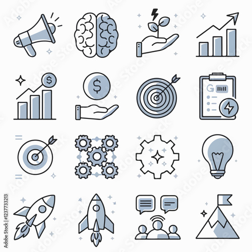 Flat-Style Vector Business & Strategy Icons with Minimalist Design"