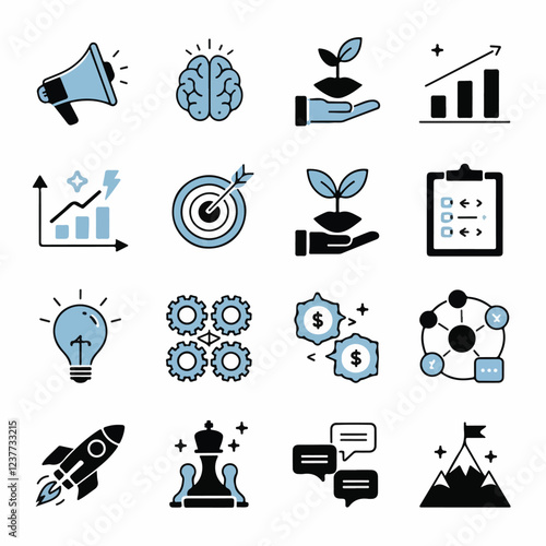 Flat-Style Vector Business & Strategy Icons with Minimalist Design"