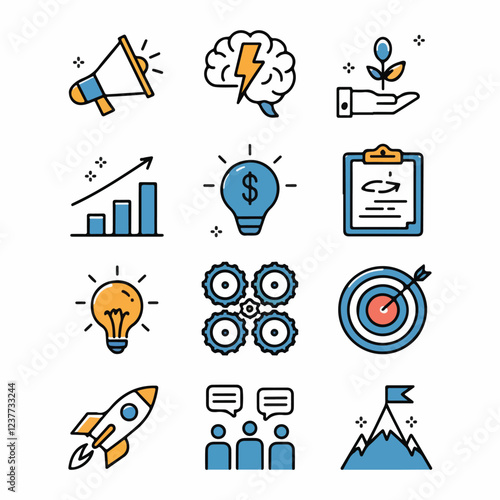 Flat-Style Vector Business & Strategy Icons with Minimalist Design"