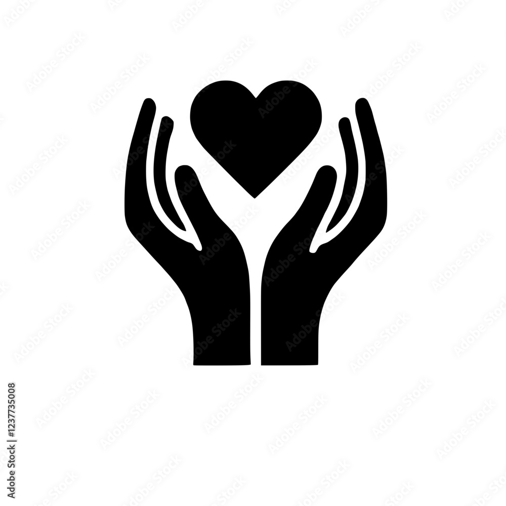Hands Holding Heart: A minimalist silhouette of two hands cupping a heart, symbolizing care, love, support, and compassion. Perfect for creating inspiring or heartwarming designs. Hands Holding Heart: A minimalist silhouette of two hands cupping a heart, symbolizing care, love, support, and compassion. Perfect for creating inspiring or heartwarming designs.