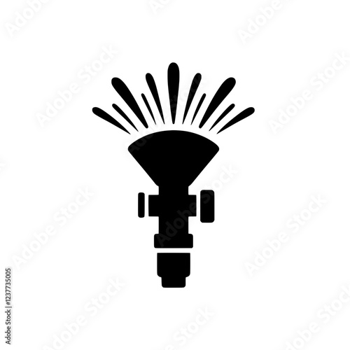 Sprinkler System Icon: A simple yet effective vector icon depicting a sprinkler head spraying water, ideal for irrigation, landscaping, or gardening related projects. 