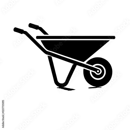 Wheelbarrow Icon: A simple yet functional vector illustration of a wheelbarrow, perfect for gardening, construction, and DIY projects.