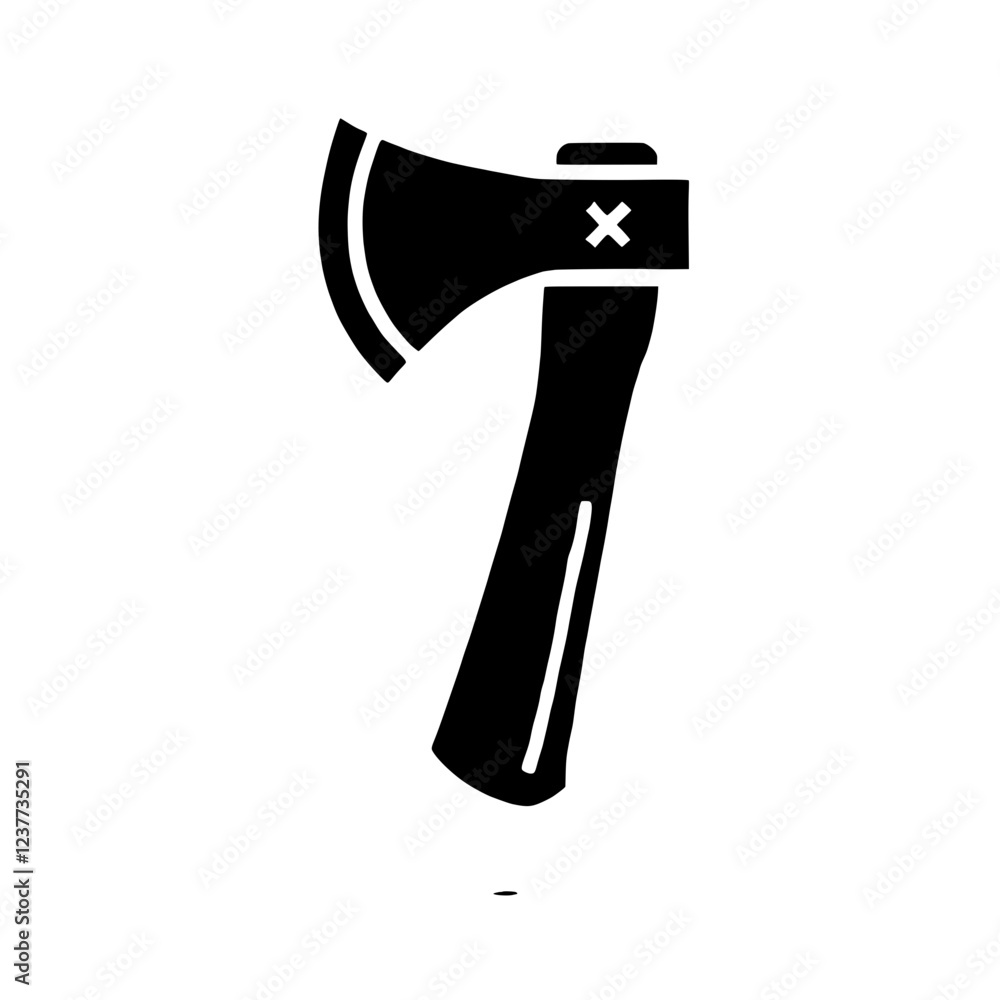 Black and White Axe Icon: A simple yet striking silhouette of an axe, rendered in solid black against a clean background. The axe head and handle are sharply defined. Black and White Axe Icon: A simple yet striking silhouette of an axe, rendered in solid black against a clean background. The axe head and handle are sharply defined.