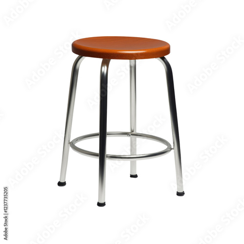 Modern Metal and Wood Bar Stool with Brown Seat