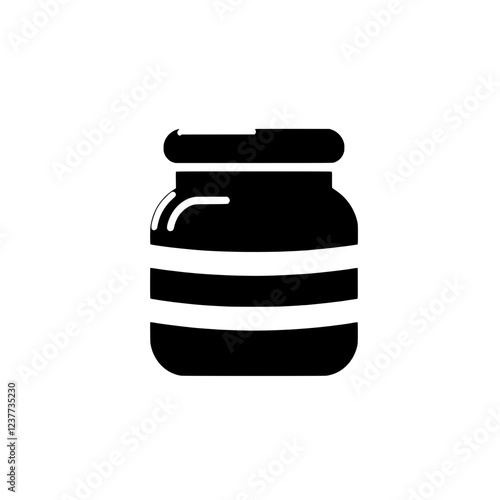 Jar Icon: Simple black and white icon of a jar with horizontal stripes, suitable for various applications needing a container symbol. 