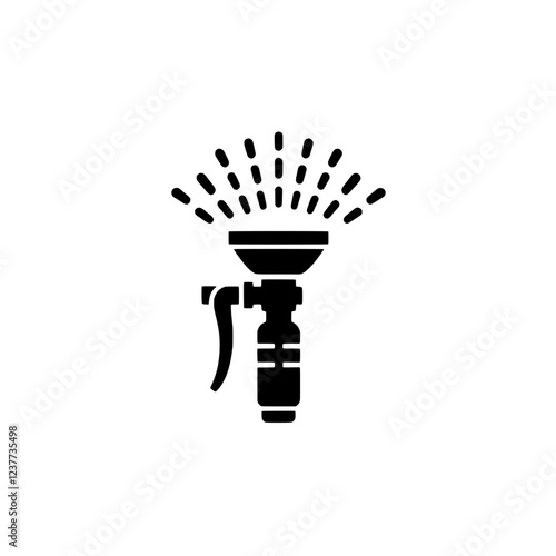 Watering Can Icon: A minimalist black and white icon depicting a watering can with a spray nozzle, symbolizing the act of nurturing and growth. Perfect for web design, app icons, and presentations.