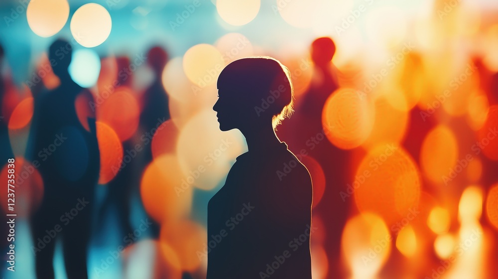 A woman is standing in a crowd of people