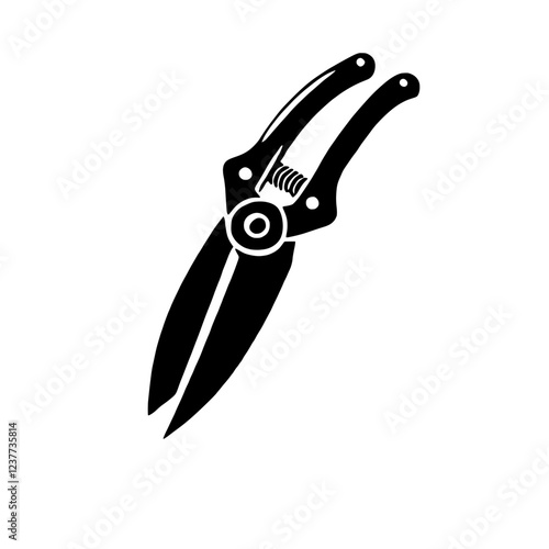 Black and White Pruning Shears: A bold, graphic illustration of a pair of pruning shears, with sharp, angled blades and a spring mechanism.