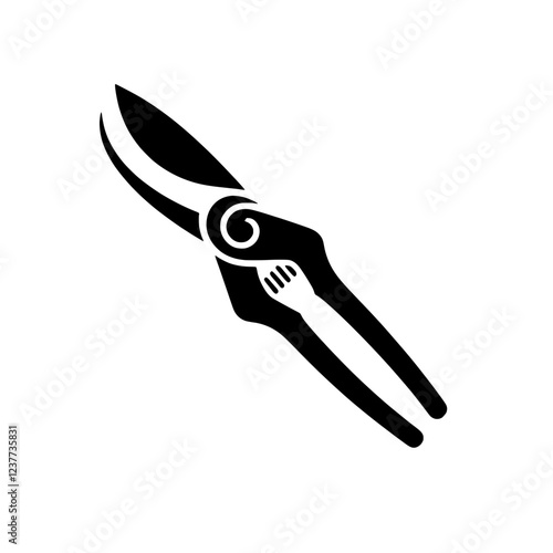 Gardening Tool: A simple and elegant black and white icon illustration of gardening shears, symbolizing a love of nature and a passion for gardening.