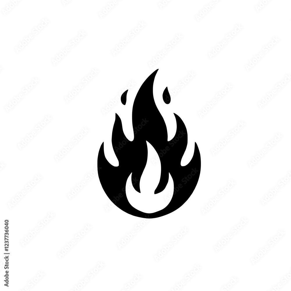 Fiery Icon: A bold, stylized black flame graphic, perfect for representing passion, energy, or heat.  A simple yet powerful visual element.