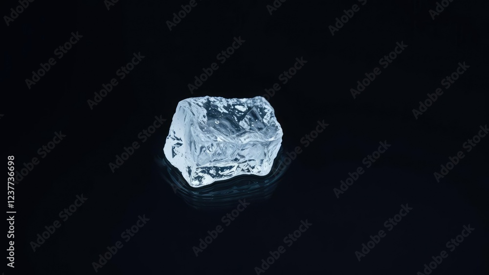 Single piece of ice floating on a black surface with water ripple effect, solid, frozen Single piece of ice floating on a black surface with water ripple effect, solid, frozen