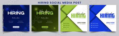 Clean & minimalistic We're Hiring"social media post banner. Bold text, simple layout. Seeking creative minds for innovative work. Perfect for job hiring promotions with a modern, professional look.