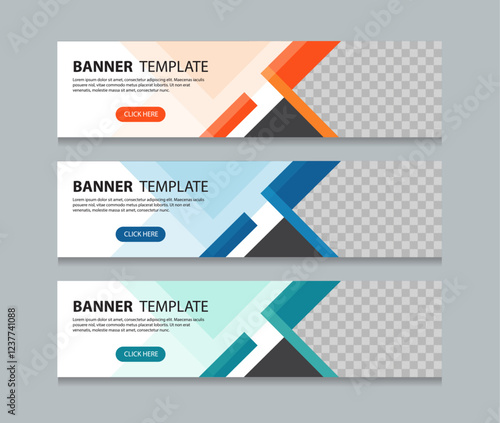 Set abstract horizontal web banner design template background. three color. Suitable for web ads. Vector illustration with Space to add pictures.