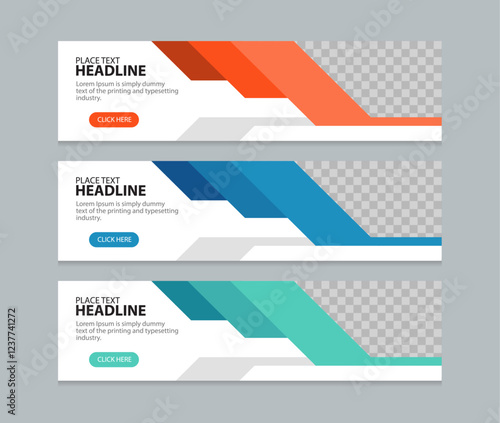 Set horizontal web banner design template background. three color. Suitable for web ads. Vector illustration with Space to add pictures.