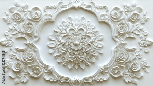 Ornate detailed white relief floral ceiling design