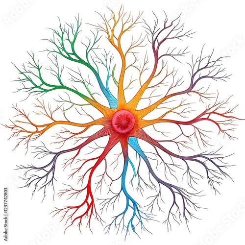 A vivid depiction of branching pathways carrying vibrant liquids through a pulsating core