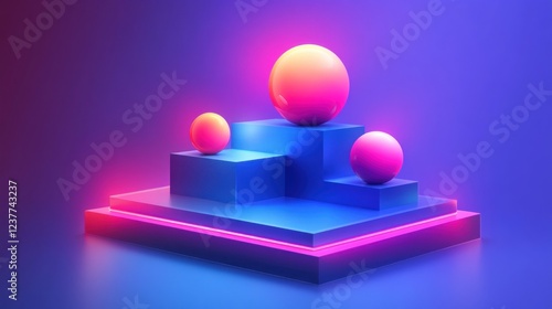 Abstract 3d geometric shapes with neon lighting