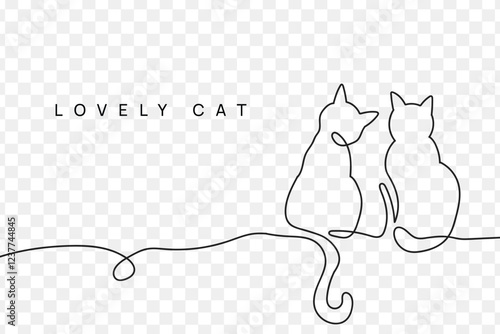 Cute Cat single line art vector illustration. Continuous one line drawing of cat.