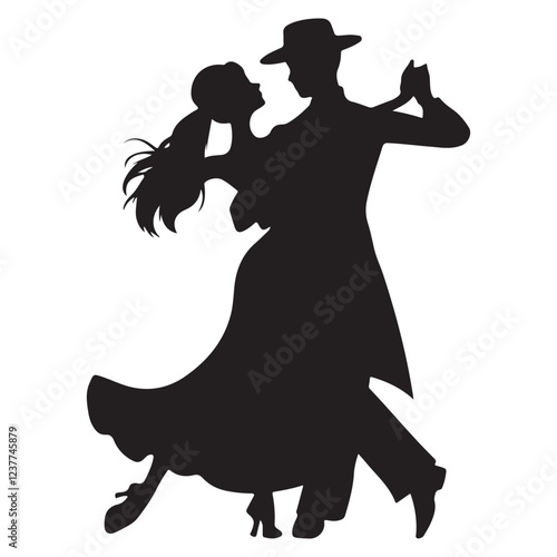 A lover dancing with another silhouette vector style with white background