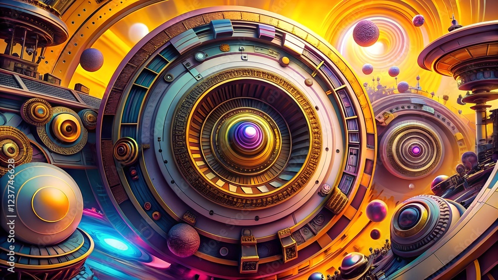 Obraz premium Futuristic machine gears in vibrant colors, technological advancement