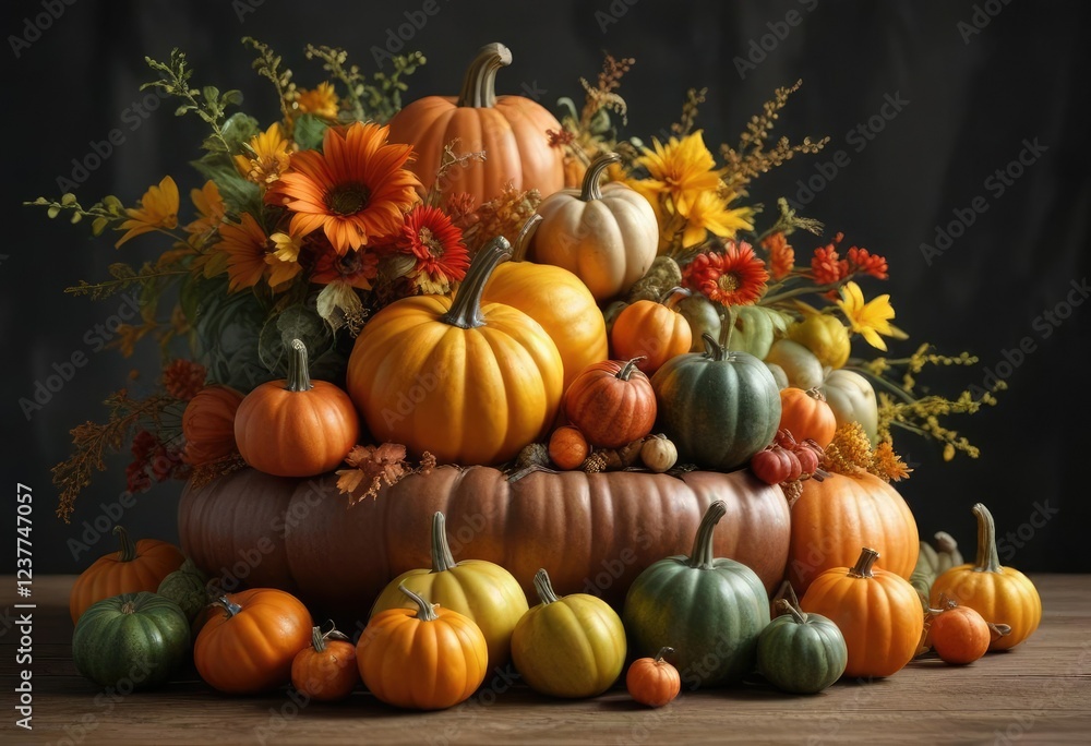 Pumpkins and gourds in a decorative arrangement, , natural elements, outdoor decor Pumpkins and gourds in a decorative arrangement, , natural elements, outdoor decor