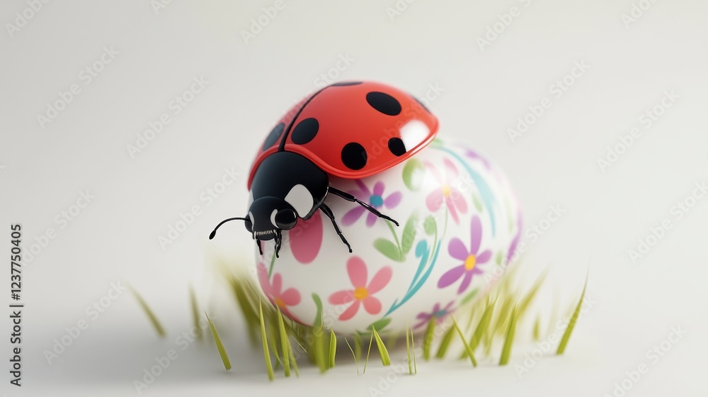 Fototapeta premium Colorful Easter Egg with Ladybug and Floral Decorations