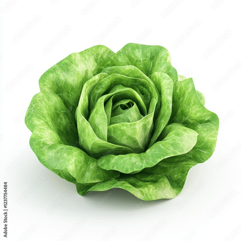 Obraz premium High Resolution 3D Icon of Fresh Green Lettuce on White Background