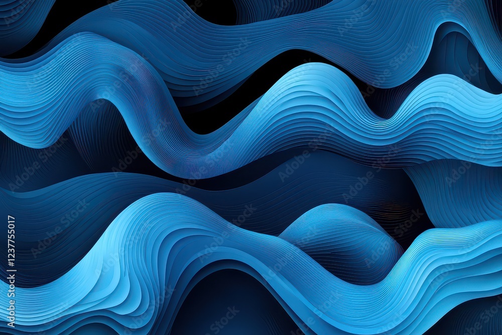 Obraz premium Abstract blue wave patterns flowing smoothly against a dark background, evoking calmness and depth