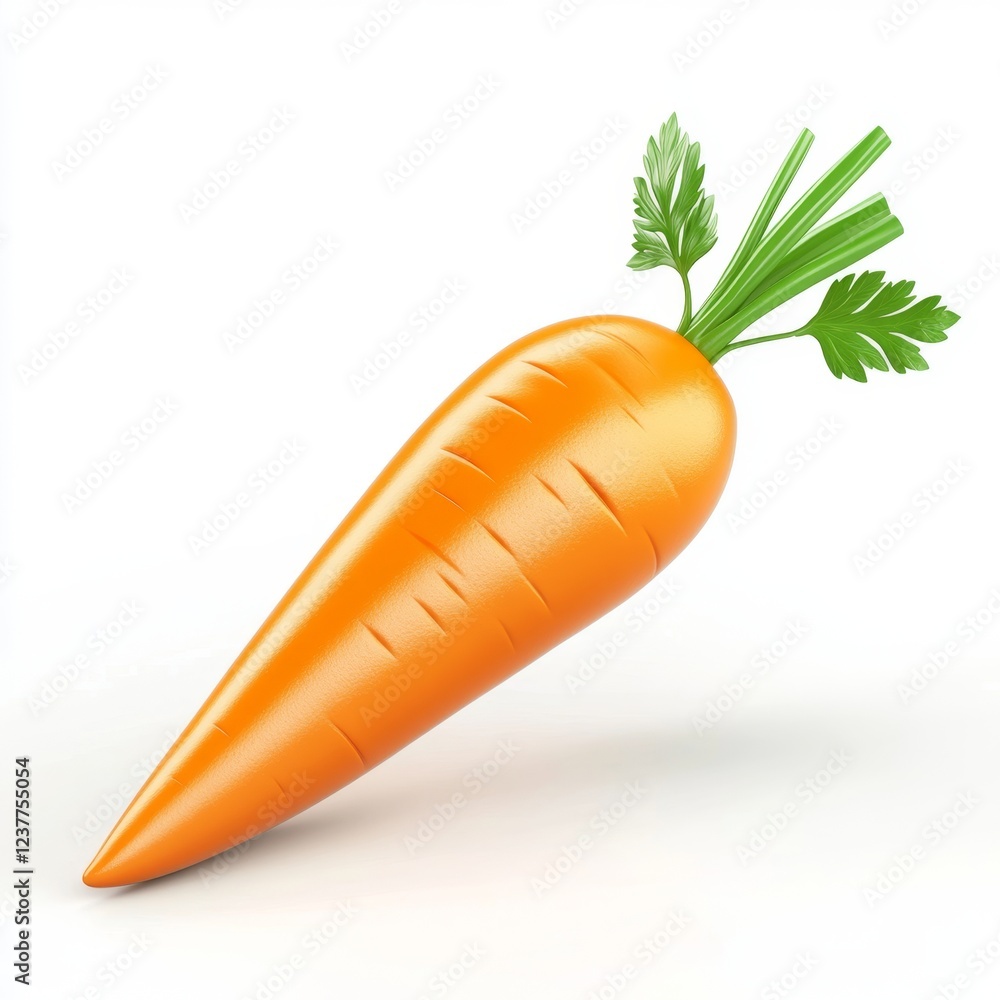 Smooth Stylized 3D Bright Orange Carrot with Fresh Green Leaves Smooth Stylized 3D Bright Orange Carrot with Fresh Green Leaves