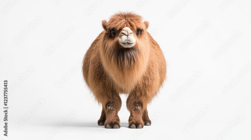 Obraz premium Cute Cartoon Camel Character Standing on White Background