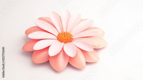 Beautiful Pink Flower with Petals on Soft White Background