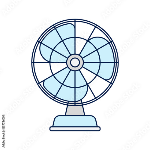 Electric Fan, A standing oscillating fan with a classic circular design, providing air circulation. 