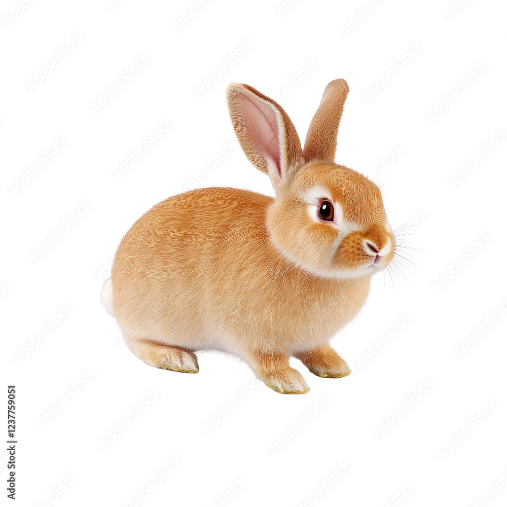 Fototapeta premium Adorable Fluffy Orange Bunny Rabbit on White Background