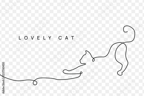 Cute Cat single line art vector illustration. Continuous one line drawing of cat.