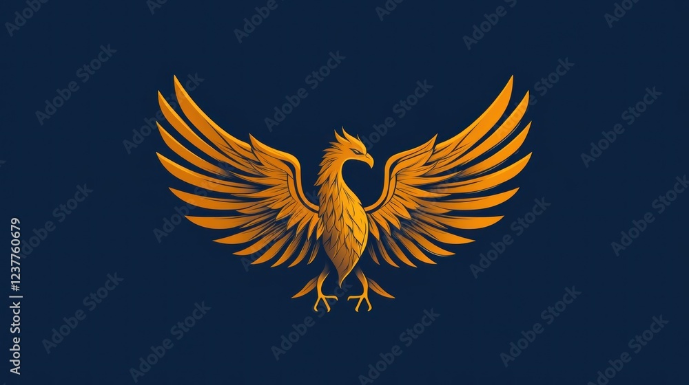 Obraz premium Golden Phoenix Wings Spread, Dark Background, Logo Design