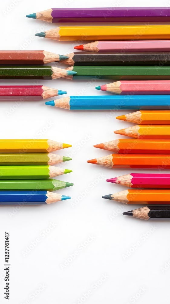 Pencil color set featuring a variety of vibrant shades on a white background, art supplies, color, mix Pencil color set featuring a variety of vibrant shades on a white background, art supplies, color, mix