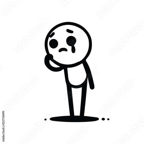crying character isolated, silhouette stickman icon, sad man on transparent background