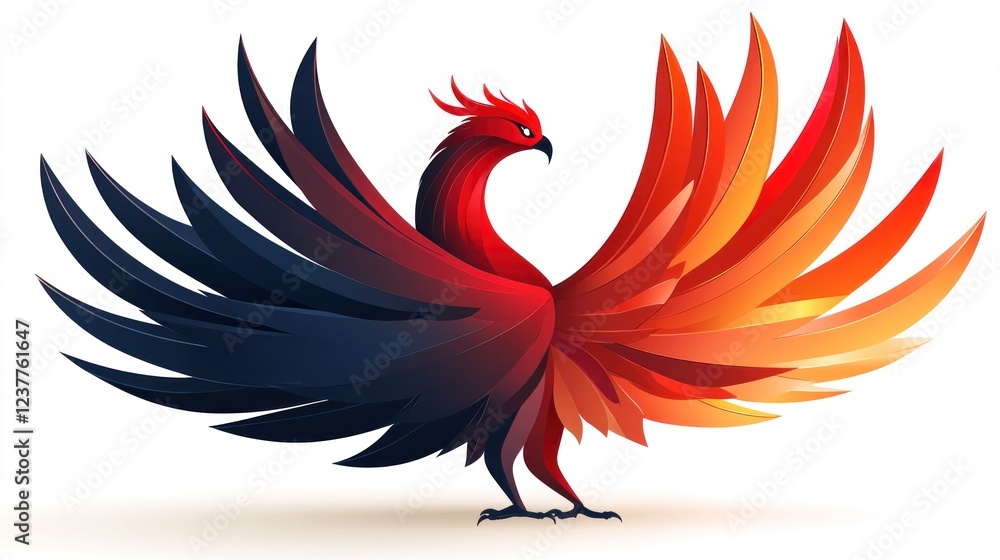 Obraz premium Fiery phoenix bird design, mythical creature, graphic illustration, logo