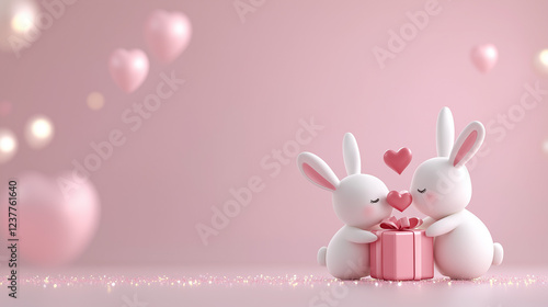 Cute bunny couple sharing love on Valentine's Day  
