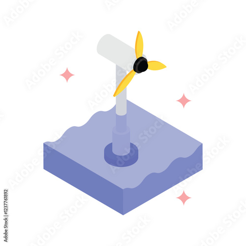 Tidal Power Isometric Filled style icon. Eps 10 File