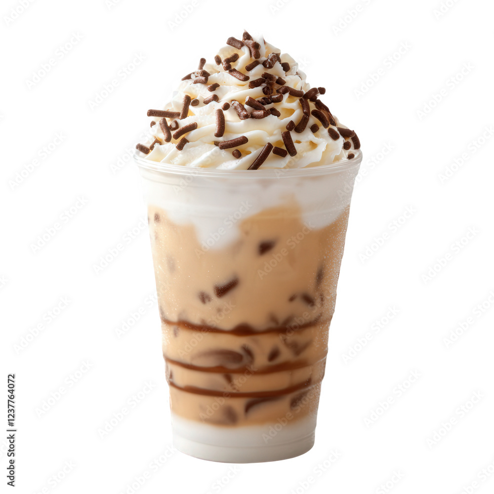 The glass is filled with cold drinks flavored with cream and chocolate The glass is filled with cold drinks flavored with cream and chocolate