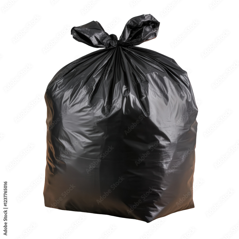 A black garbage bag filled with trash A black garbage bag filled with trash