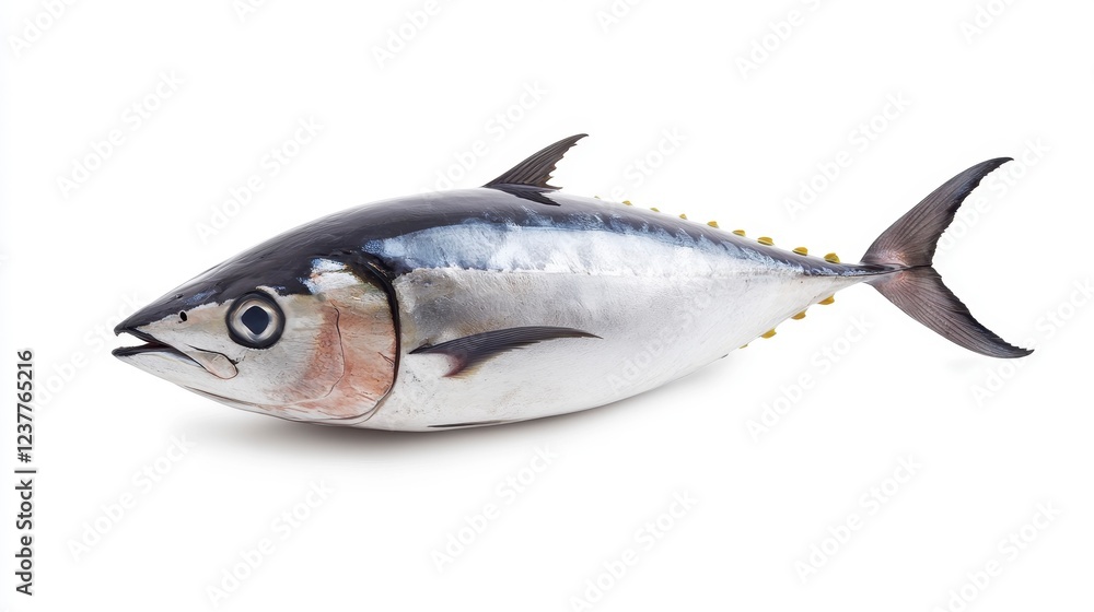 Fototapeta premium Fresh Bluefin Tuna on White Background Ready for Culinary Preparation