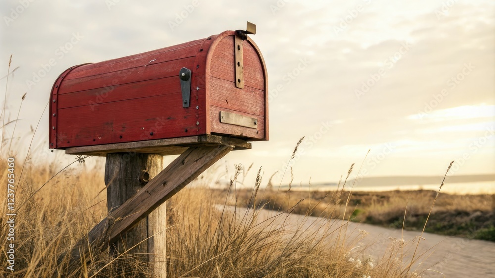 Rustic Red Mailbox with Natural Wood Finish, natural wood finish, earthy style mailbox, wooden post mailbox, rustic red mailbox