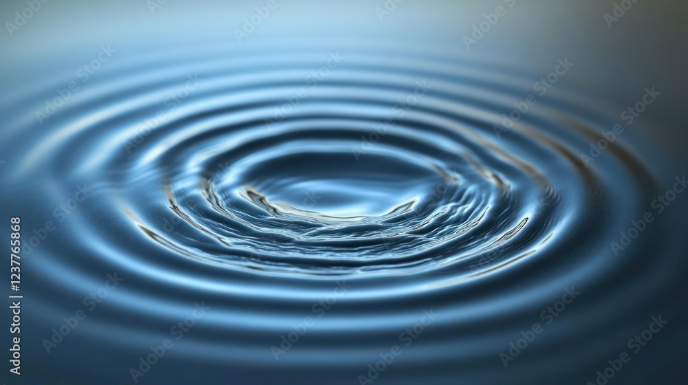 Blue water droplet ripples, calm background, serenity Blue water droplet ripples, calm background, serenity