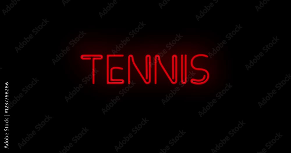 Flashing TENNIS Red Neon Sign flashing on and off with flicker 4K Flashing TENNIS Red Neon Sign flashing on and off with flicker 4K
