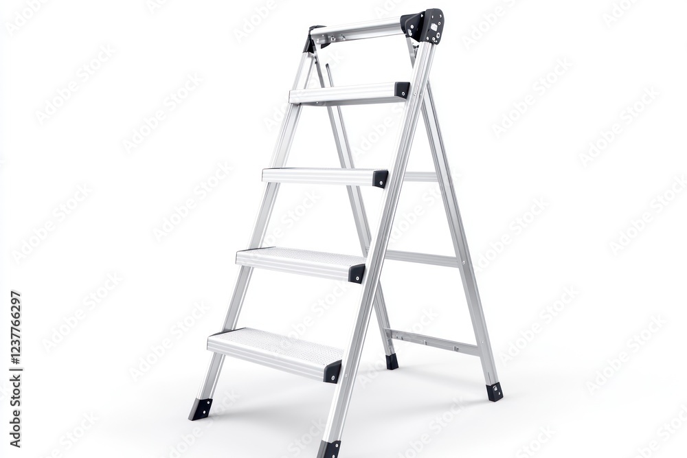 Portable aluminum stepladder, isolated on white background. Home improvement, DIY project Portable aluminum stepladder, isolated on white background. Home improvement, DIY project