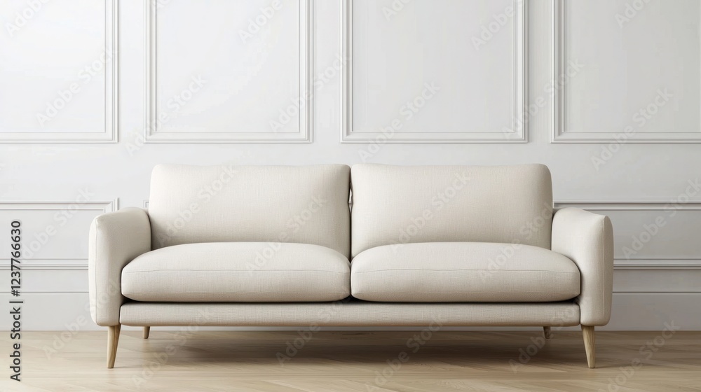 Fototapeta premium Beige Linen Sofa in Modern Living Room Interior