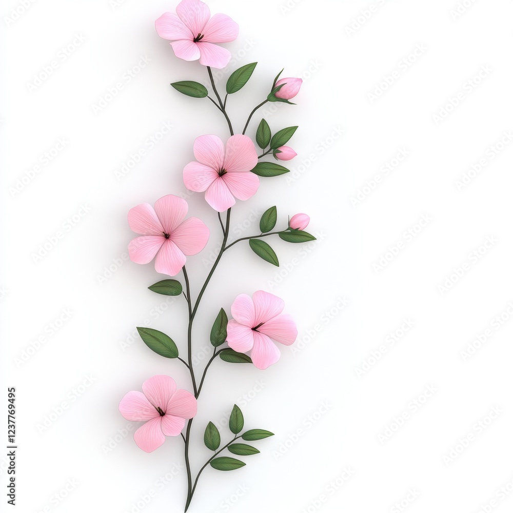 Naklejka premium A delicate arrangement of pink flowers with green leaves showcasing nature's beauty.