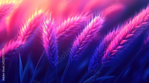 Pink purple wheat field sunset digital art background